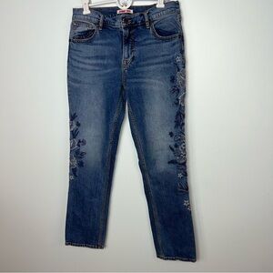 Johnny Was The Boyfriend Mid- Rise Floral Embroidered Jeans - Size 27